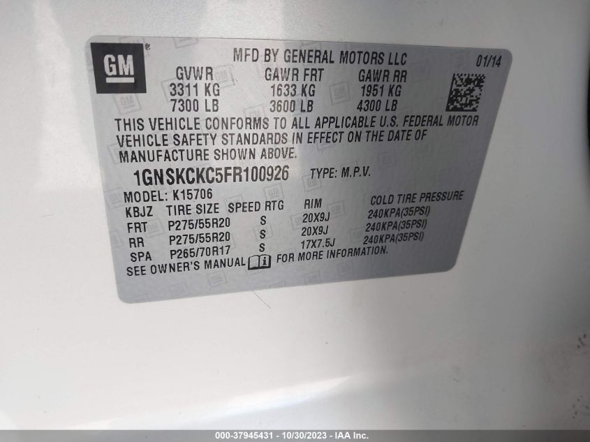 2015 CHEVROLET TAHOE LTZ - 1GNSKCKC5FR100926