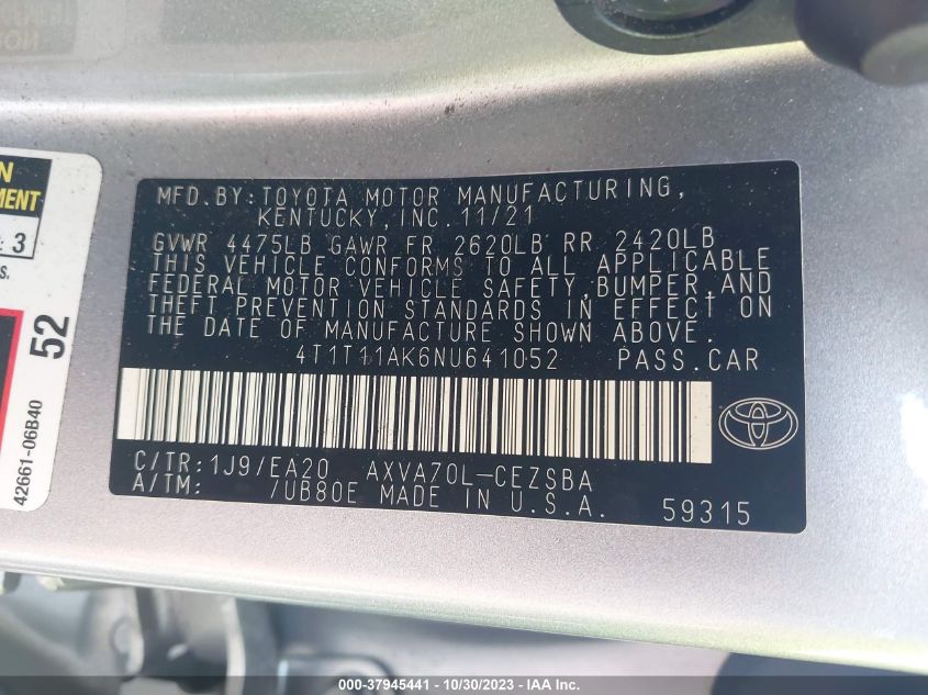 2022 TOYOTA CAMRY SE/NIGHT SHADE - 4T1T11AK6NU641052