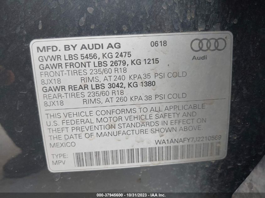 WA1ANAFY7J2210569 2018 AUDI Q5, photo no. 9