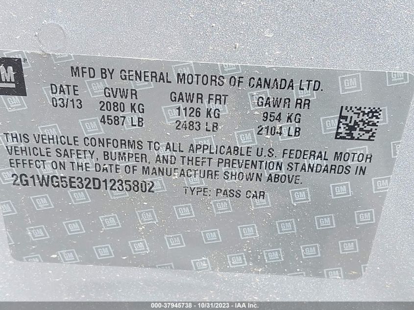 2013 CHEVROLET IMPALA LT - 2G1WG5E32D1235802