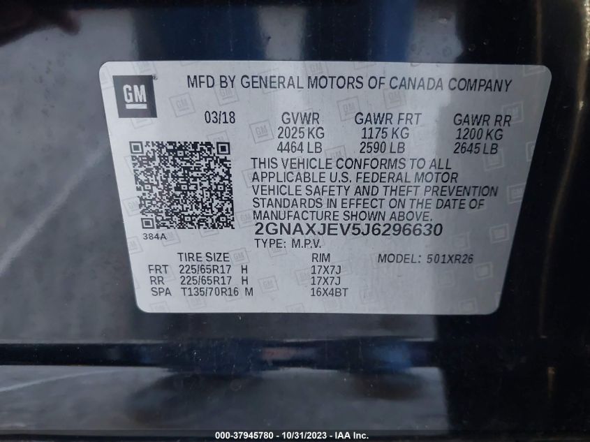 2018 CHEVROLET EQUINOX LT - 2GNAXJEV5J6296630