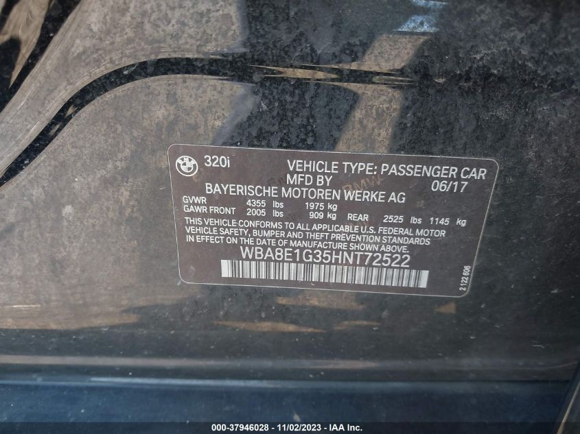 2017 BMW 320I WBA8E1G35HNT72522