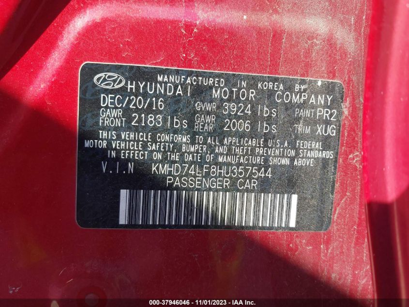2017 HYUNDAI ELANTRA SE - KMHD74LF8HU357544