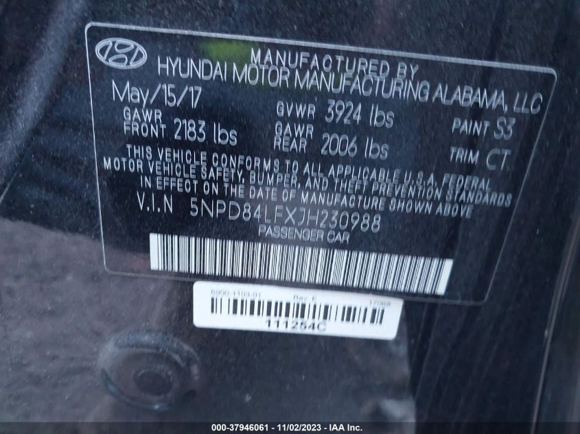 2018 HYUNDAI ELANTRA SEL/VALUE/LIMITED - 5NPD84LFXJH230988