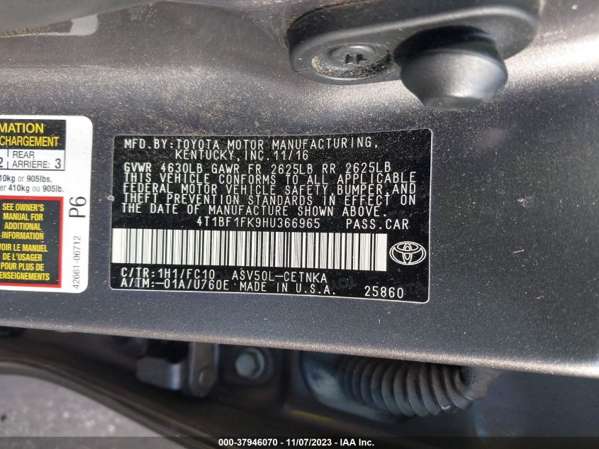 2017 TOYOTA CAMRY XLE/SE/LE/XSE - 4T1BF1FK9HU366965
