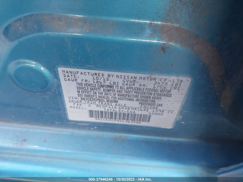 2016 NISSAN VERSA NOTE S/S PLUS/SV/SL/SR - 3N1CE2CP0GL363286