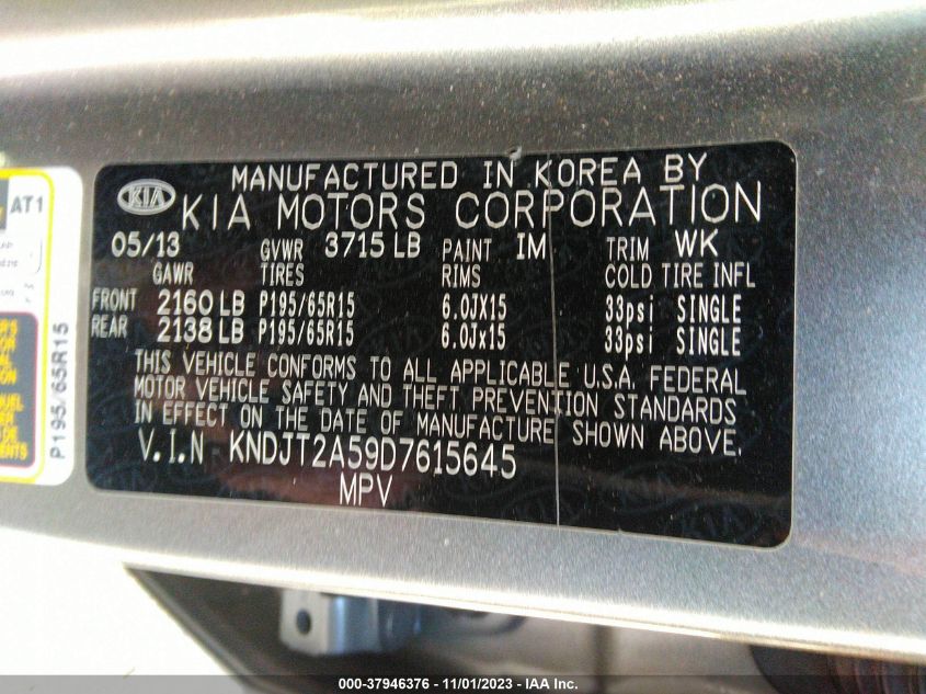 2013 KIA SOUL BASE - KNDJT2A59D7615645