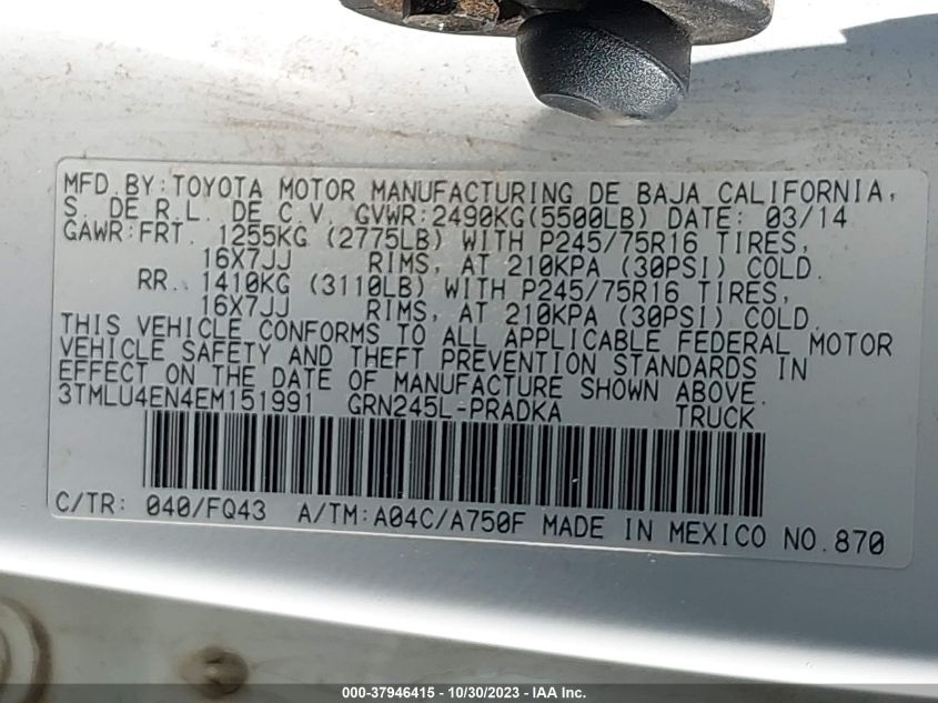 2014 TOYOTA TACOMA BASE V6 - 3TMLU4EN4EM151991