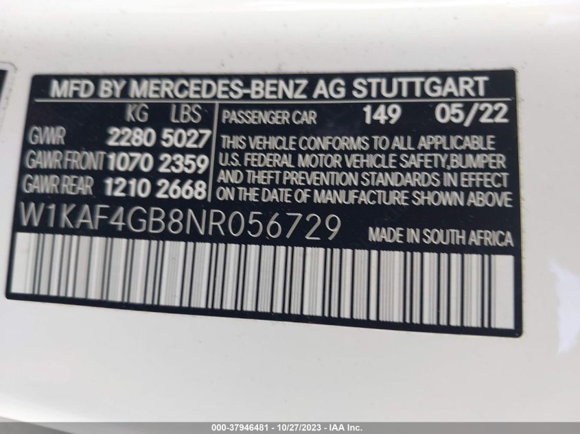 W1KAF4GB8NR056729 Mercedes-Benz C-Class C 300 9