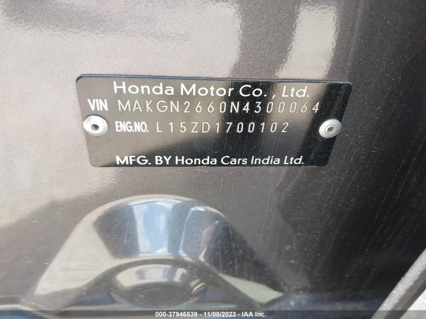 2022 HONDA CITY MAKGN2660N4300064