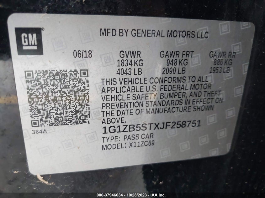 VIN 1G1ZB5STXJF258751 2018 CHEVROLET MALIBU LS