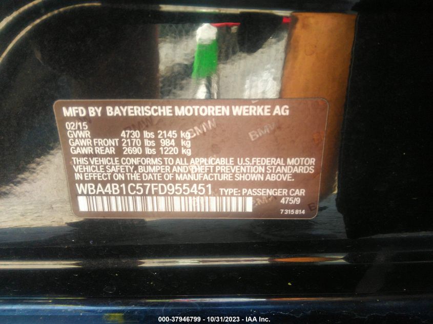 2015 BMW 435I GRAN COUPE WBA4B1C57FD955451