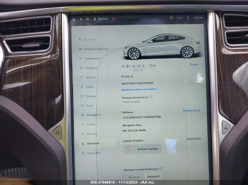 2013 TESLA MODEL S - 5YJSA1CN5DFP21568