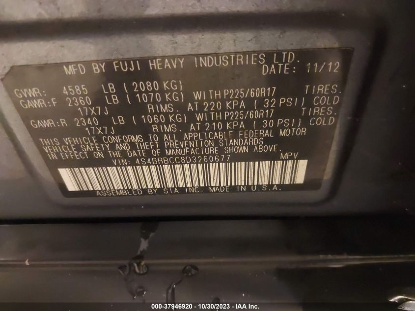 2013 SUBARU OUTBACK 2.5I PREMIUM - 4S4BRBCC8D3260677