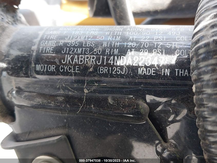 2022 KAWASAKI BR125 J JKABRRJ14NDA22347