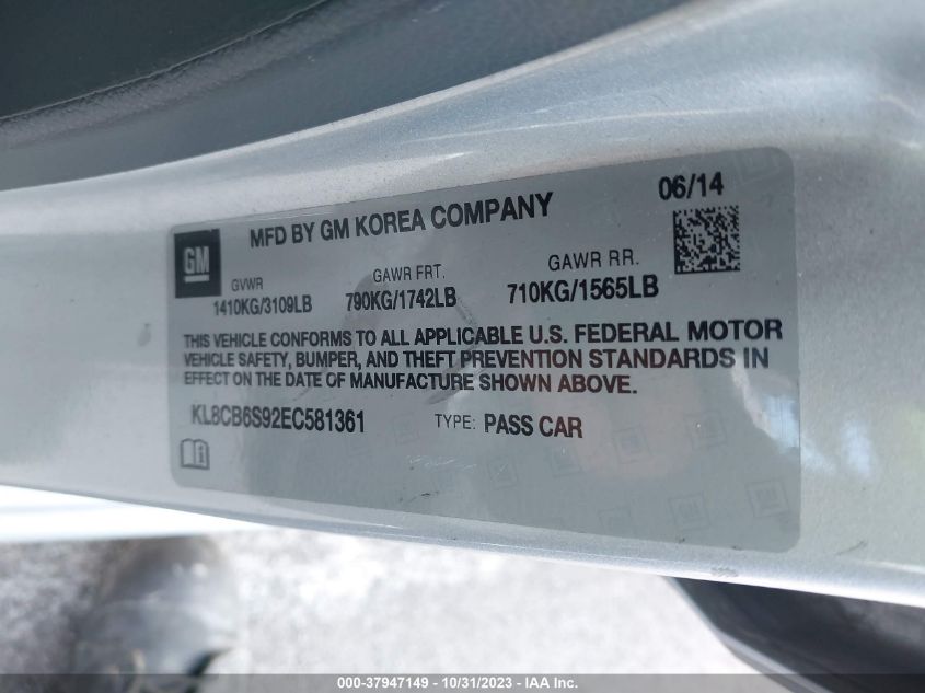 2014 CHEVROLET SPARK LS - KL8CB6S92EC581361