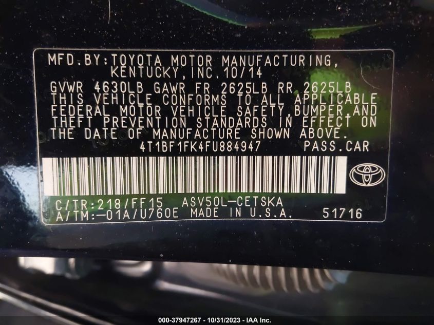 2015 TOYOTA CAMRY SE - 4T1BF1FK4FU884947