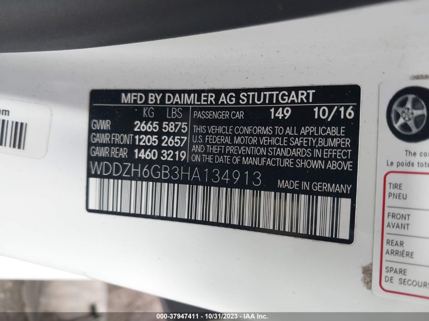 2017 MERCEDES-BENZ E 400 4MATIC - WDDZH6GB3HA134913
