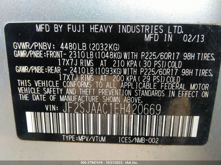 2014 SUBARU FORESTER 2.5I - JF2SJAAC1EH420669