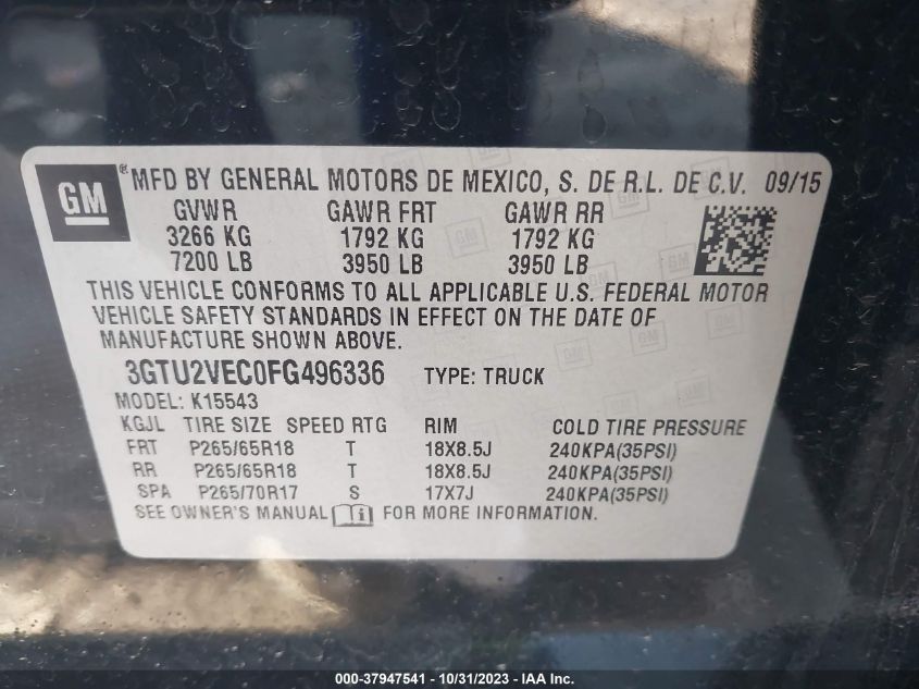 2015 GMC SIERRA 1500 SLT - 3GTU2VEC0FG496336
