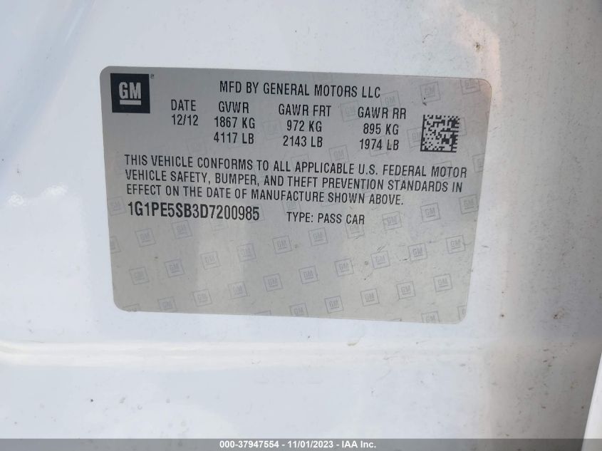 2013 CHEVROLET CRUZE 2LT AUTO - 1G1PE5SB3D7200985