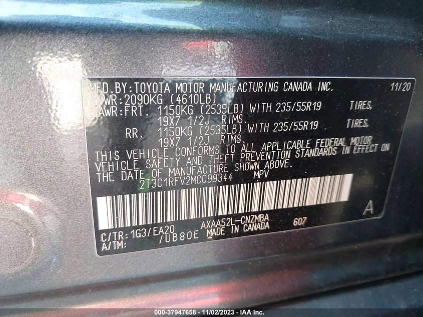 VIN 2T3C1RFV2MC099344 2021 TOYOTA RAV4 XLE PREMIUM