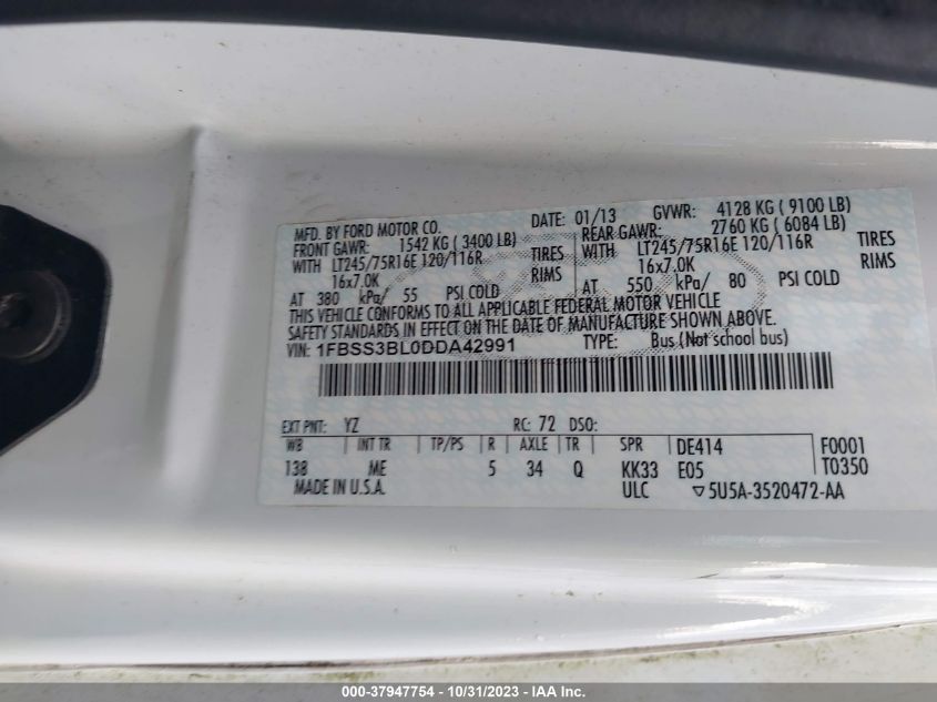 2013 FORD ECONOLINE WAGON XL/XLT 1FBSS3BL0DDA42991
