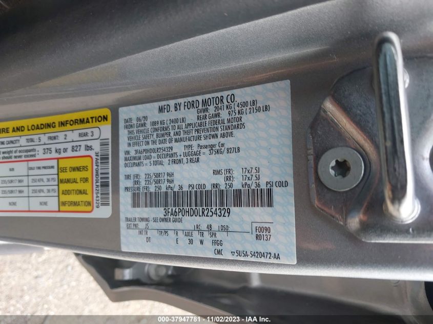 2020 FORD FUSION SE - 3FA6P0HD0LR254329