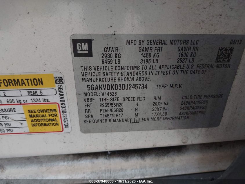 2013 BUICK ENCLAVE PREMIUM - 5GAKVDKD3DJ245734