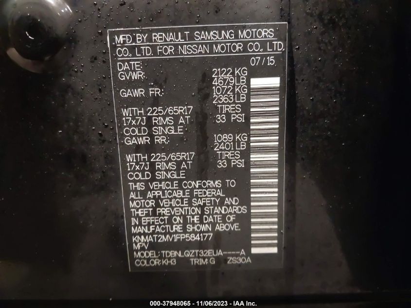 2015 NISSAN ROGUE SV - KNMAT2MV1FP584177