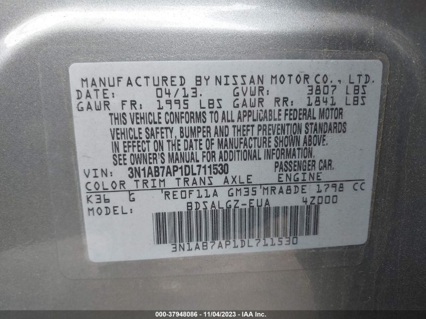 2013 NISSAN SENTRA S/SV/SR/SL - 3N1AB7AP1DL711530