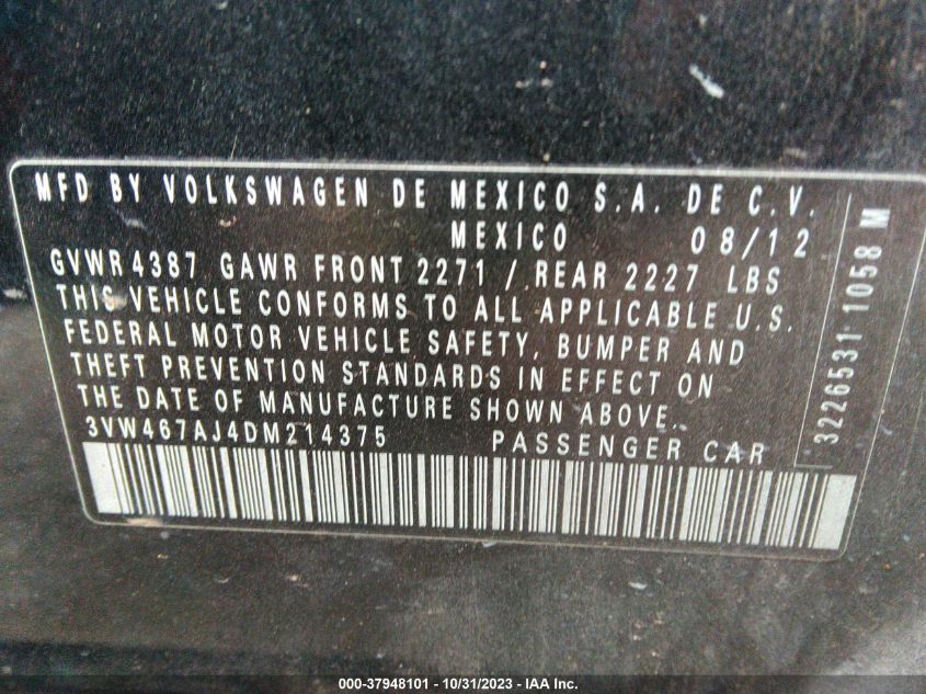 2013 VOLKSWAGEN GLI AUTOBAHN W/NAV 3VW467AJ4DM214375