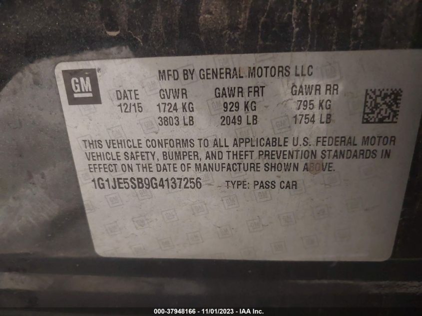 2016 CHEVROLET SONIC LTZ - 1G1JE5SB9G4137256