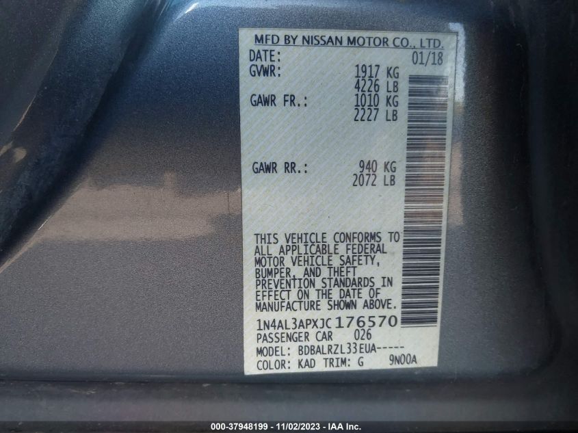 2018 NISSAN ALTIMA 2.5 SL - 1N4AL3APXJC176570