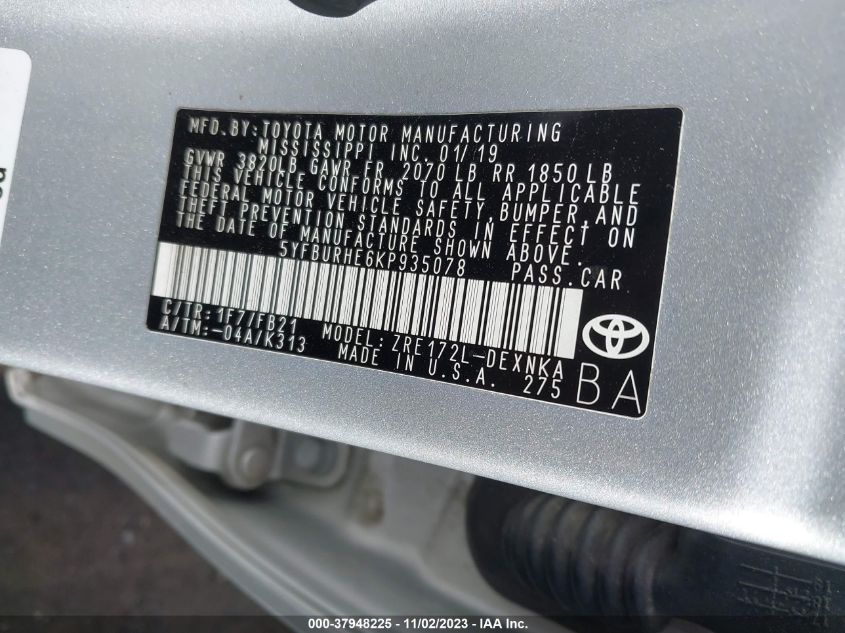 2019 TOYOTA COROLLA LE - 5YFBURHE6KP935078