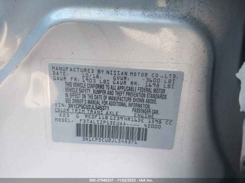 2018 NISSAN KICKS SV - 3N1CP5CU2JL545371