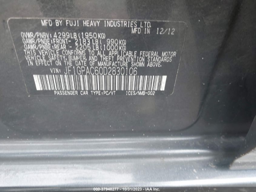 2013 SUBARU IMPREZA WAGON 2.0I PREMIUM JF1GPAC60D2830106