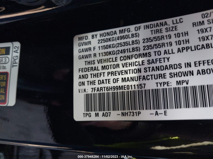 VIN 7FART6H99ME011157 2021 HONDA CR-V HYBRID TOURING