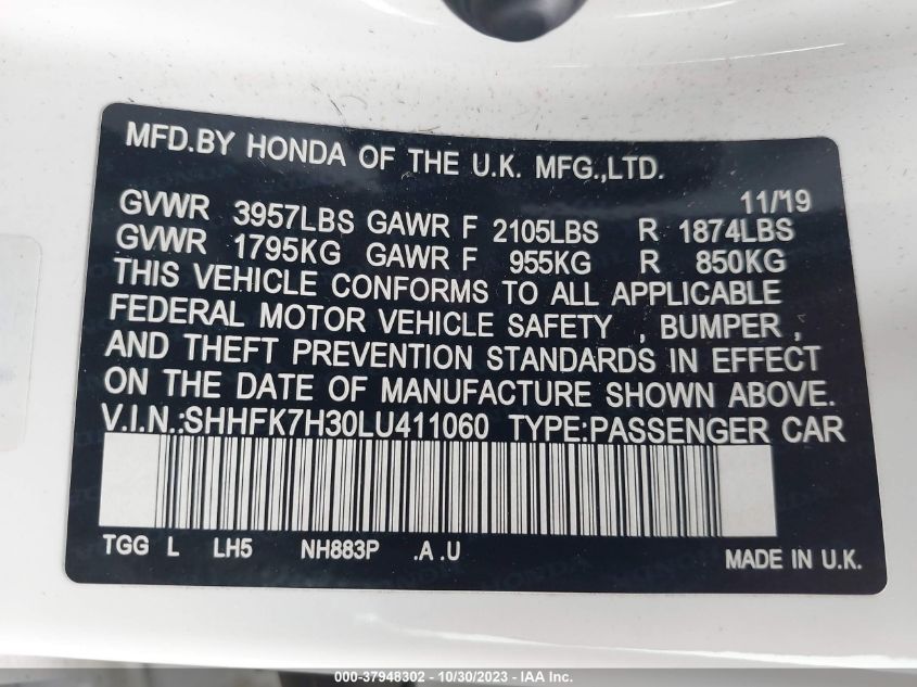 2020 HONDA CIVIC LX - SHHFK7H30LU411060