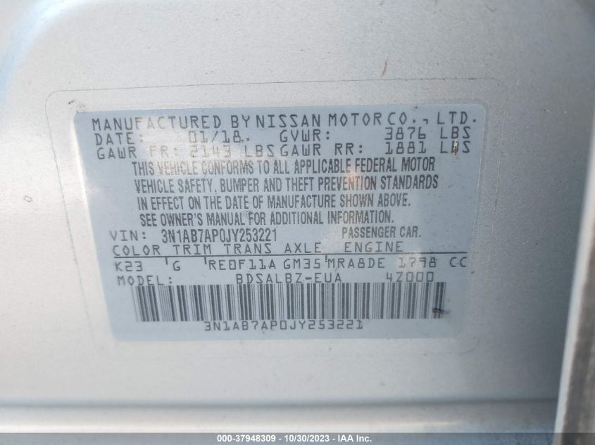 VIN 3N1AB7AP0JY253221 2018 NISSAN SENTRA S/SV/SR/SL