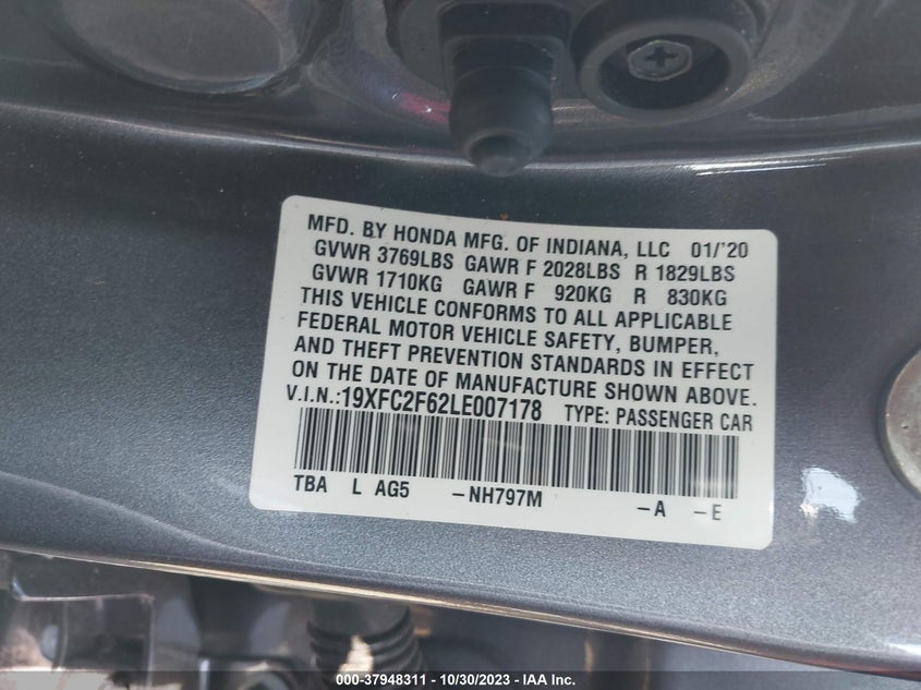 VIN 19XFC2F62LE007178 2020 HONDA CIVIC LX