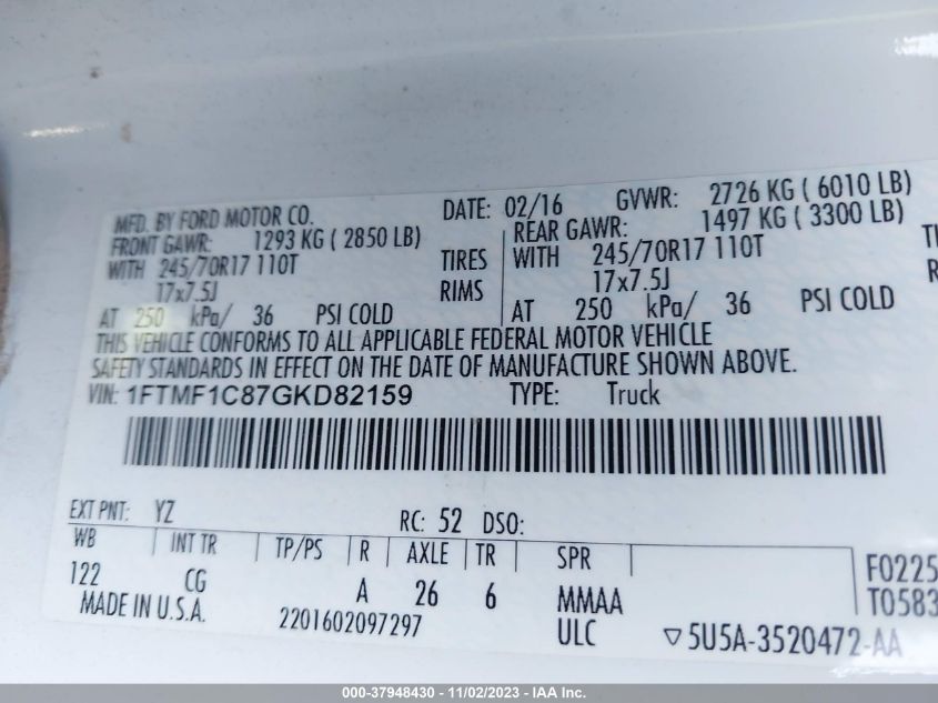 2016 FORD F-150 XL - 1FTMF1C87GKD82159