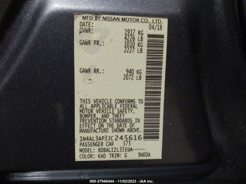 2018 NISSAN ALTIMA 2.5 SV - 1N4AL3AP3JC245616