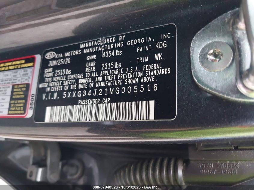 2021 KIA K5 EX - 5XXG34J21MG005516