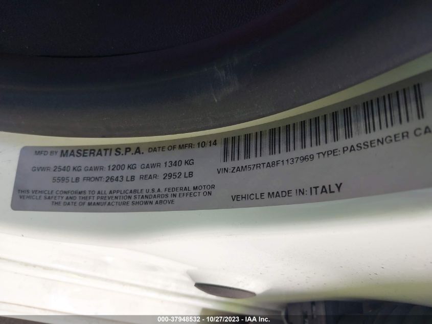 2015 MASERATI GHIBLI S Q4 ZAM57RTA8F1137969