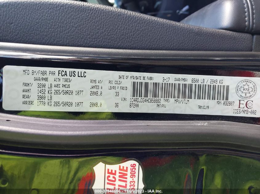 2017 DODGE DURANGO GT - 1C4RDJDG4HC858882