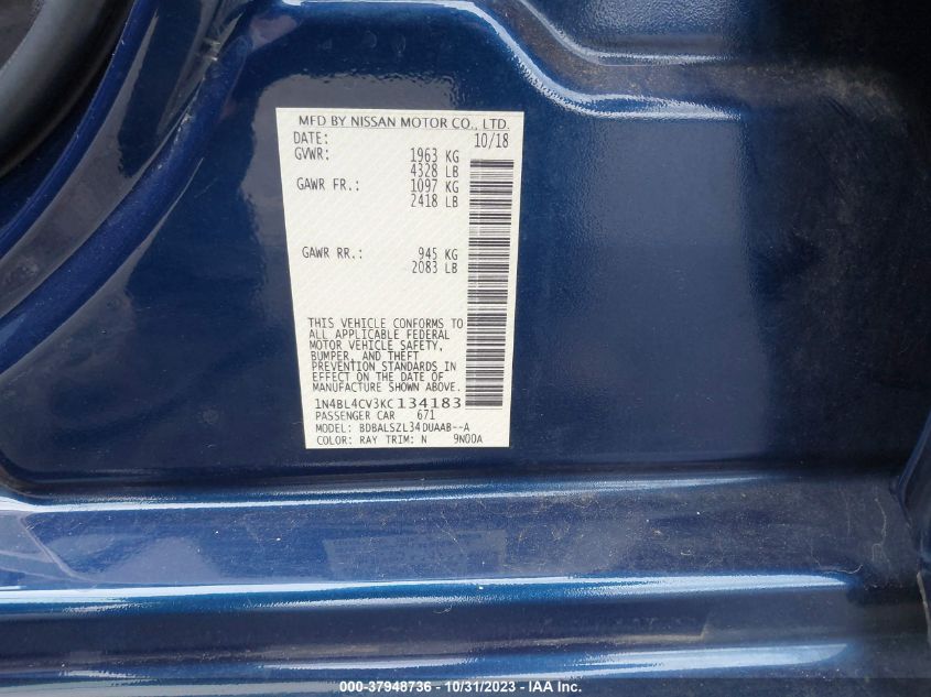 2019 NISSAN ALTIMA SR - 1N4BL4CV3KC134183