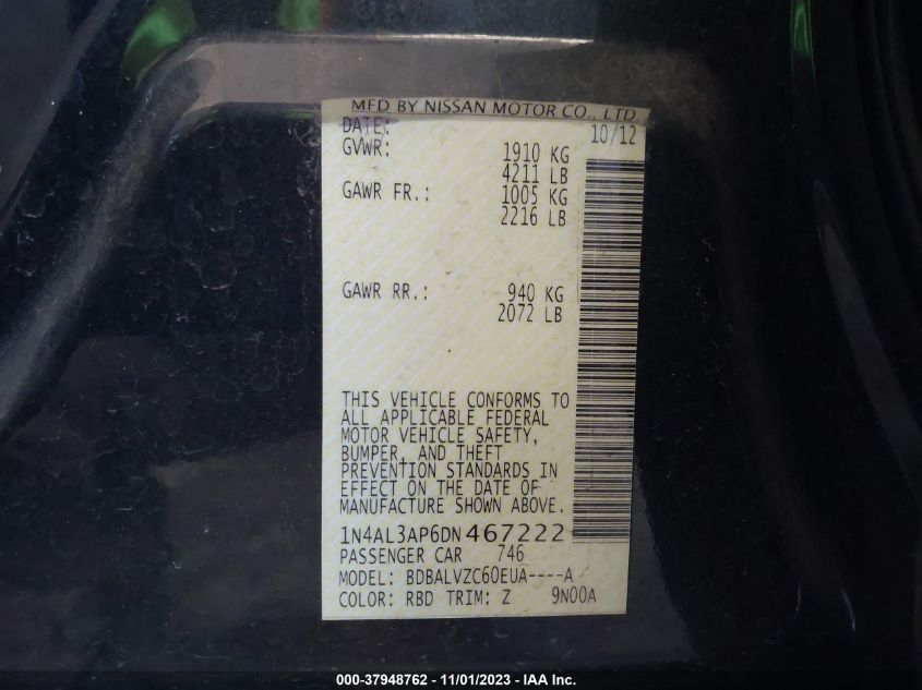 2013 NISSAN ALTIMA 2.5/S/SV/SL - 1N4AL3AP6DN467222