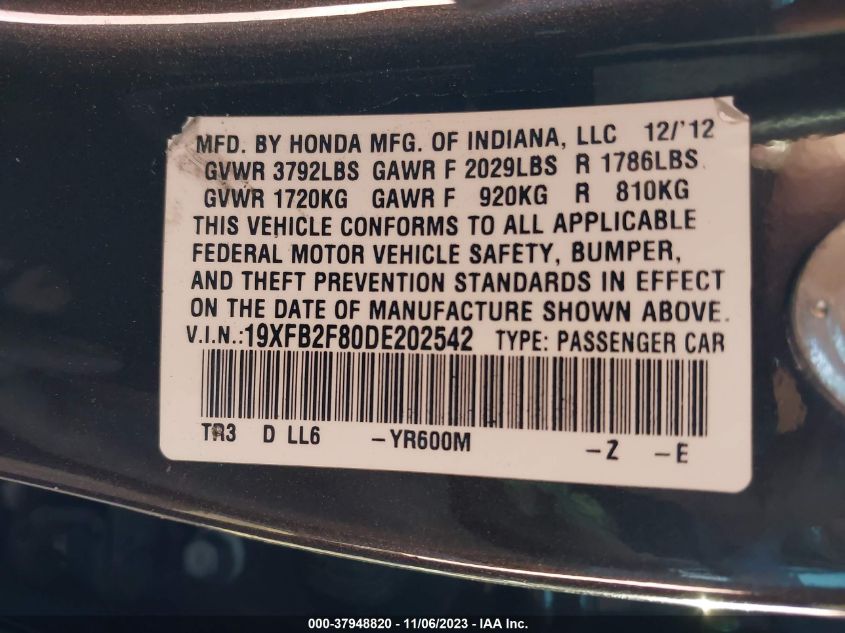 2013 HONDA CIVIC SDN EX - 19XFB2F80DE202542