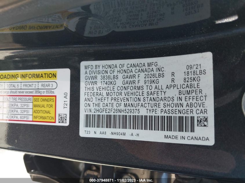 2022 HONDA CIVIC LX - 2HGFE2F26NH529375